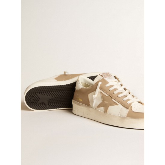 Men's Stardan in white and beige leather with beige star and white heel tab