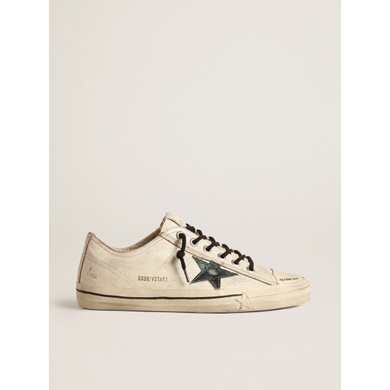 V-Star in glossy leather with metallic green crackle leather star