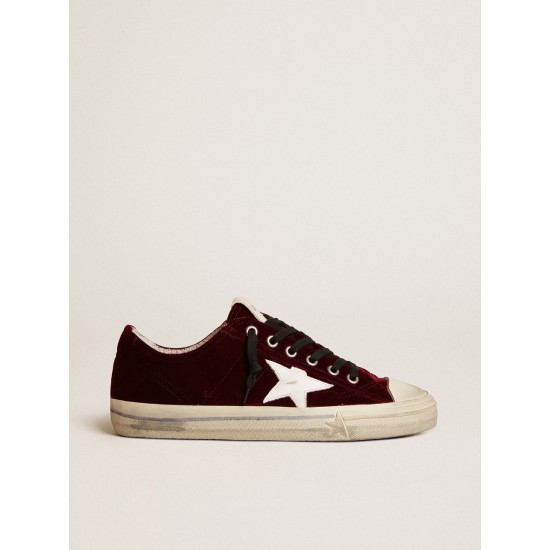 Men’s V-Star LTD in burgundy velvet with white leather star