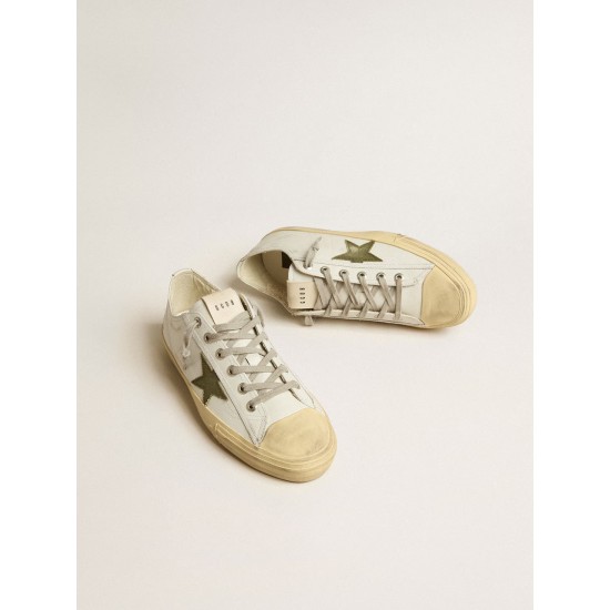 Men's V-Star in white leather with green canvas star