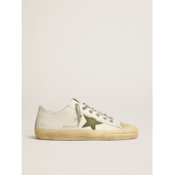 Men's V-Star in white leather with green canvas star