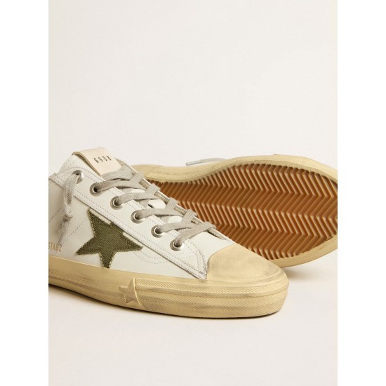 Men's V-Star in white leather with green canvas star