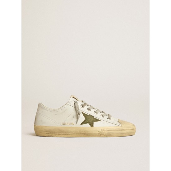 Men's V-Star in white leather with green canvas star