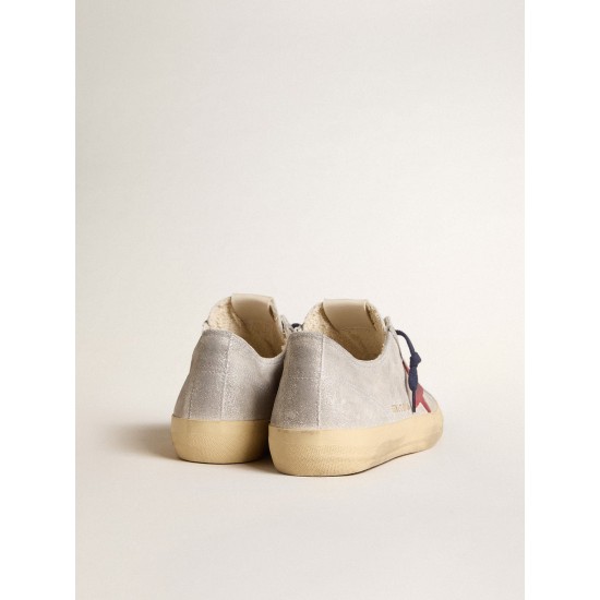 Men's V-Star LTD in silver metallic suede with red suede star