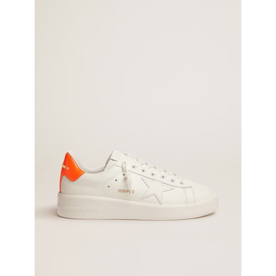 White Purestar sneakers with fluorescent orange heel tab