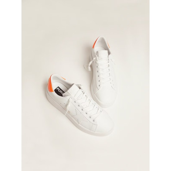 White Purestar sneakers with fluorescent orange heel tab