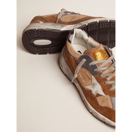 Men's Dad-Star in tobacco-colored mesh and suede with white star