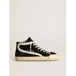 Men's Slide Penstar in black suede with black star and white flash