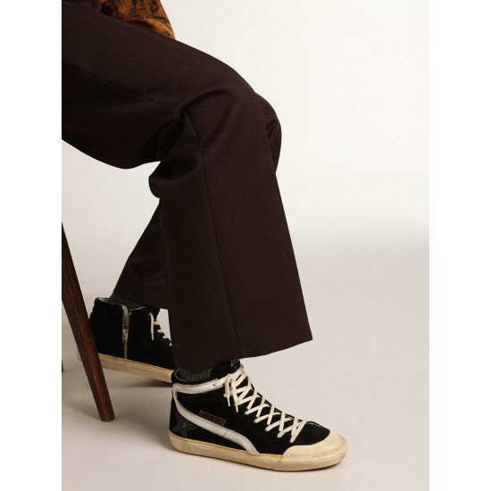 Men's Slide Penstar in black suede with black star and white flash