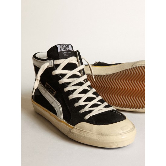 Men's Slide Penstar in black suede with black star and white flash