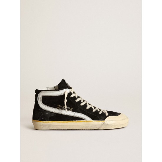 Men's Slide Penstar in black suede with black star and white flash