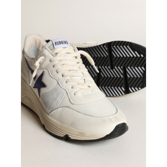 Running Sole in white mesh and nappa leather with a blue star