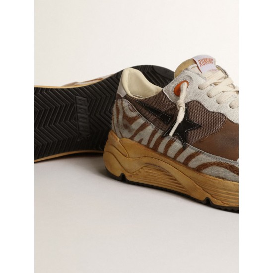 Men’s Running Sole LAB in brown fabric and pony skin