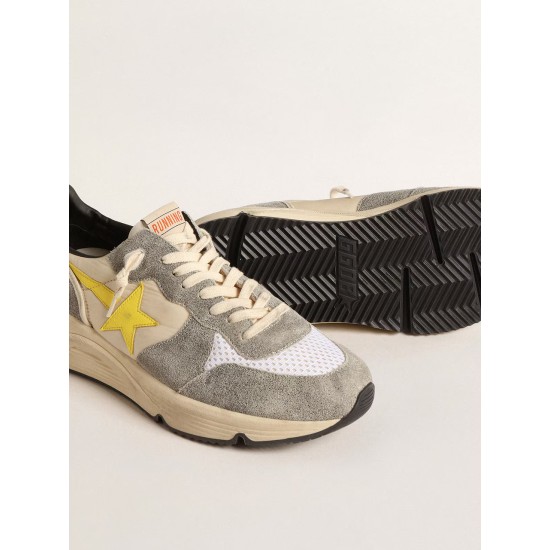 Running Sole in beige nylon and gray suede with yellow star