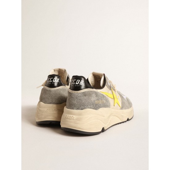 Running Sole in beige nylon and gray suede with yellow star