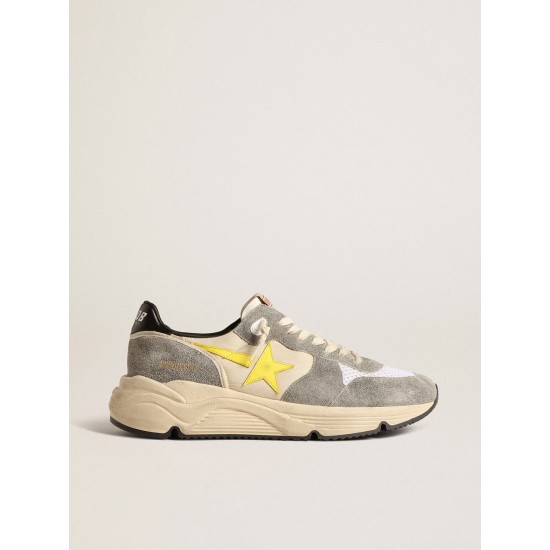Running Sole in beige nylon and gray suede with yellow star