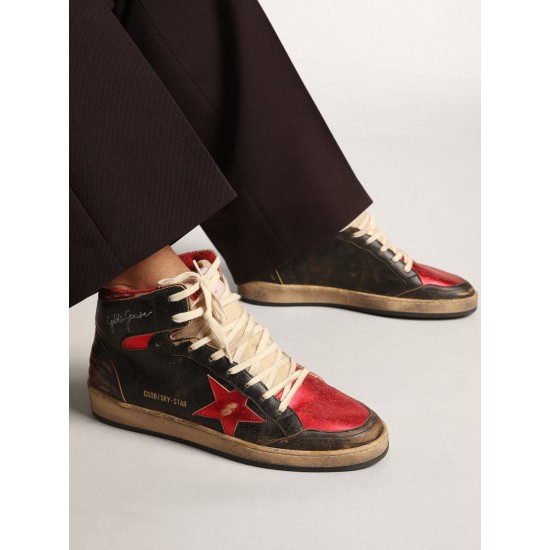 Men's Sky-Star in glossy black leather with red star