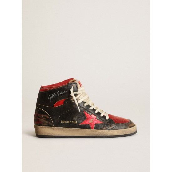 Men's Sky-Star in glossy black leather with red star