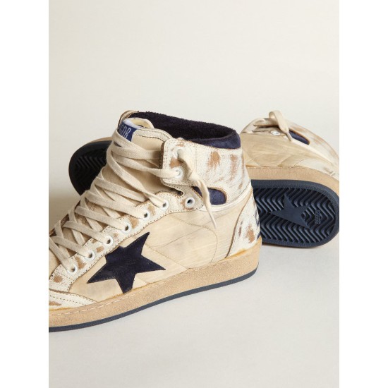 Men's Sky-Star in cream-colored nylon and leather with blue suede star
