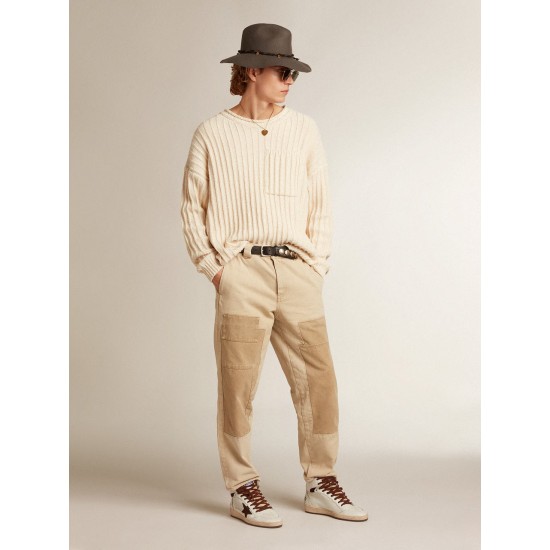 Men’s Sky-Star in white nappa leather with a chocolate suede star