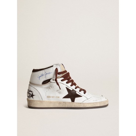 Men’s Sky-Star in white nappa leather with a chocolate suede star