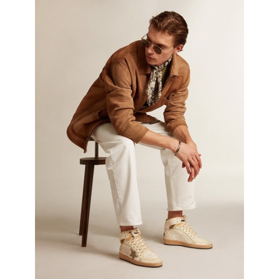 Men’s Sky-Star in white nappa leather with dove-gray suede star