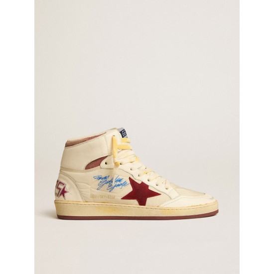 Sky-Star in beige nylon and nappa with pomegranate suede star