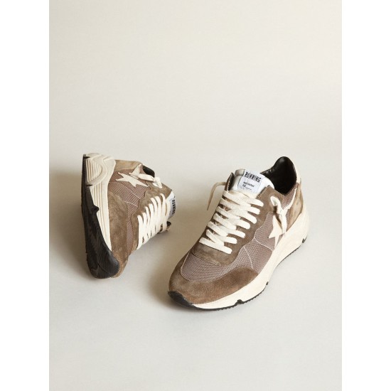 Men's Running Sole in olive green mesh and leather with cream star