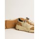 Men's Running Sole in ivory nylon and tobacco suede