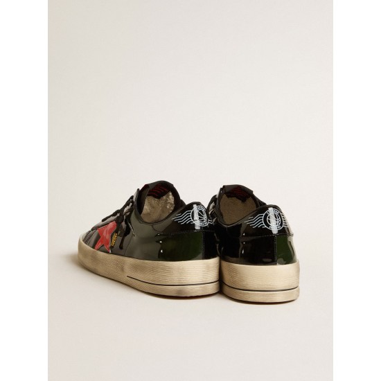 Men's Stardan LAB in black and green patent leather with orange star