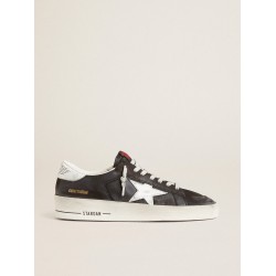 Stardan in black nubuck and mesh with gray leather star and heel tab