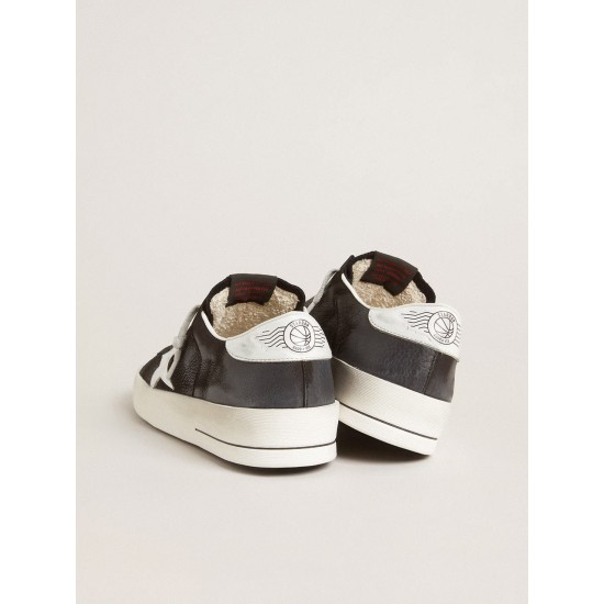 Stardan in black nubuck and mesh with gray leather star and heel tab