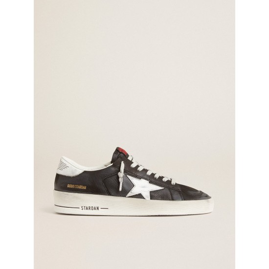 Stardan in black nubuck and mesh with gray leather star and heel tab