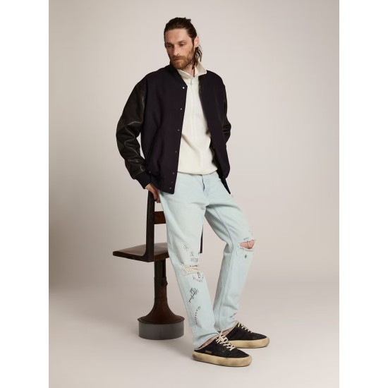 Men's Space-Star Sabot shoes in quilted black nylon with shearling lining