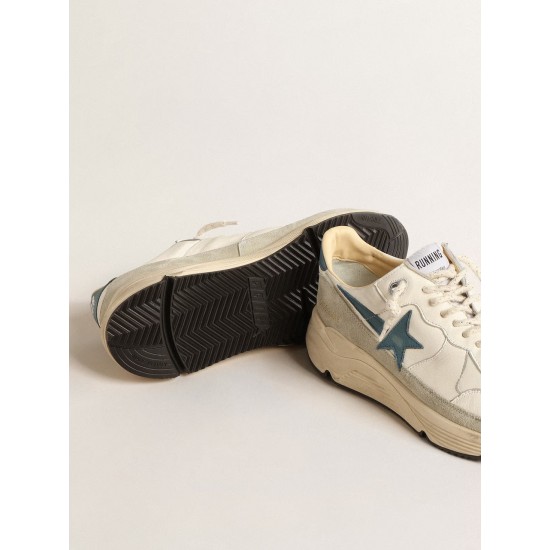Running Sole in nappa with blue leather star and suede insert