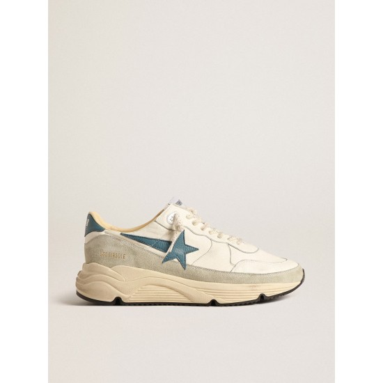 Running Sole in nappa with blue leather star and suede insert