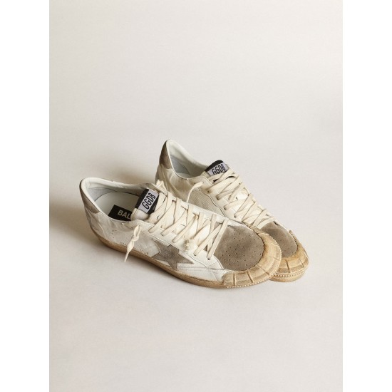 Men's Ball Star LTD sneakers in white nappa leather with dove-gray suede star and heel tab