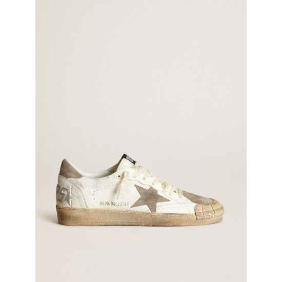 Men's Ball Star LTD sneakers in white nappa leather with dove-gray suede star and heel tab