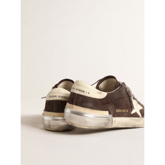 Super-Star in gray suede with ecru nappa star and heel tab