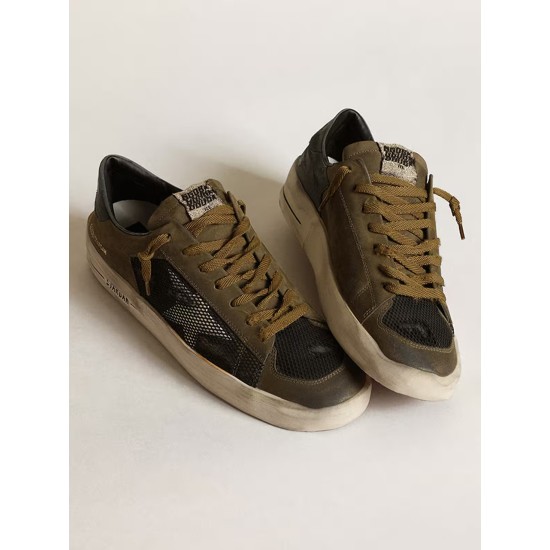 Men's Stardan in military green nubuck and black mesh with white star