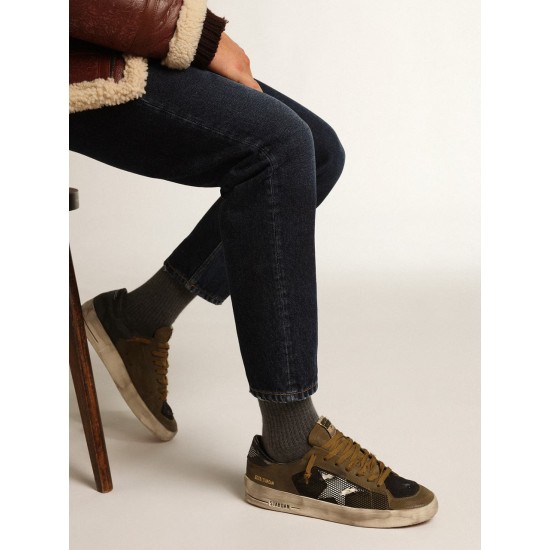 Men's Stardan in military green nubuck and black mesh with white star