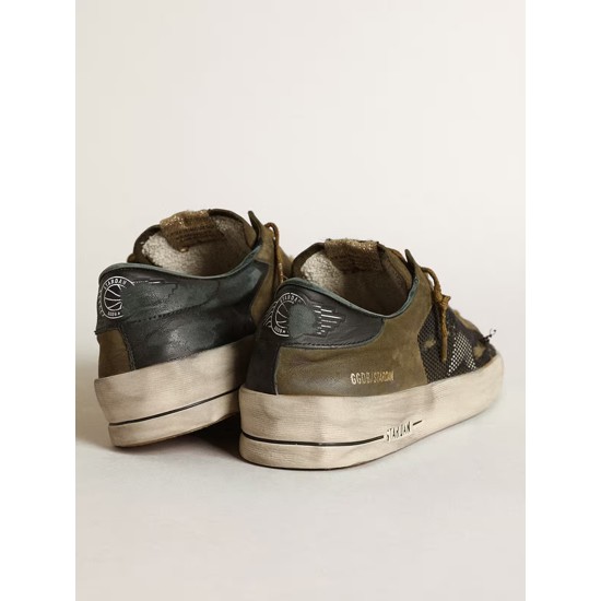 Men's Stardan in military green nubuck and black mesh with white star
