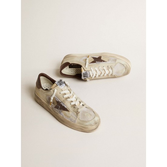 Stardan in nubuck and mesh with brown lizard-print leather star