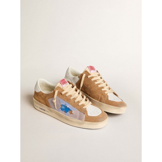 Stardan LTD in tobacco suede and mesh with blue star and leather heel tab