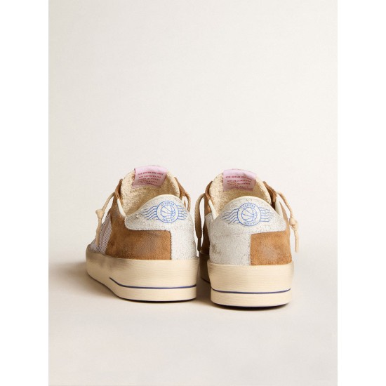 Stardan LTD in tobacco suede and mesh with blue star and leather heel tab