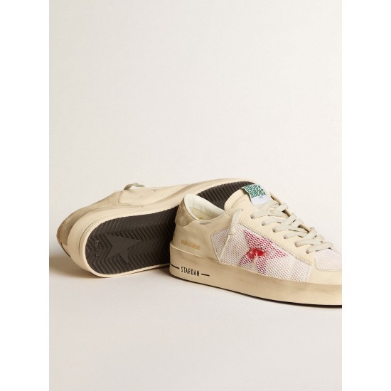 Men's Stardan in white leather and mesh with red star and sand-colored heel tab