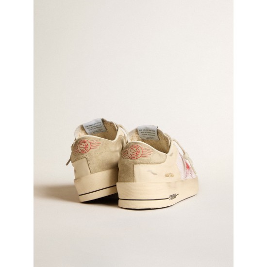 Men's Stardan in white leather and mesh with red star and sand-colored heel tab