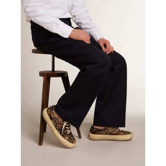Men's Space-Star in leopard print pony skin with black star and heel