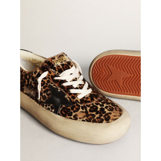 Men's Space-Star in leopard print pony skin with black star and heel