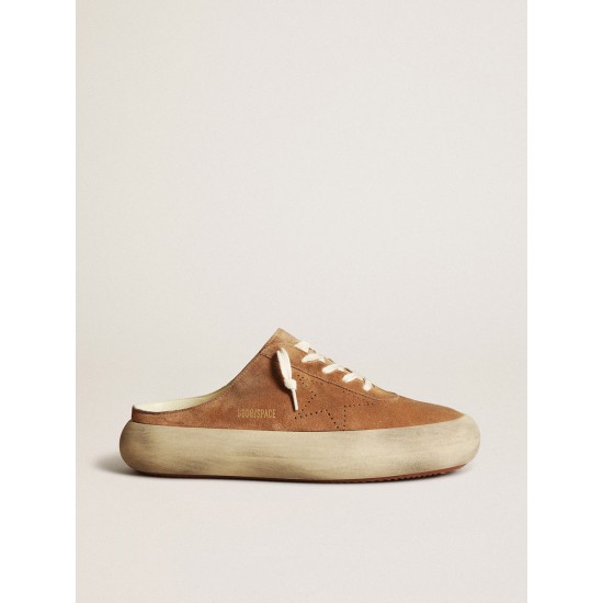 Men's Space-Star Sabots in tobacco suede with perforated star
